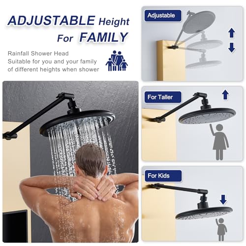 ROVATE Shower Panel Tower with Shelf & Adjustable Shower Arm, Brushed Gold | Stainless Steel Shower Column with 6 Adjustable Body Jets, Self-Cleaning Rainfall Shower Head & Flexible Handheld, Wall Mount - color: Brushed Gold + Black