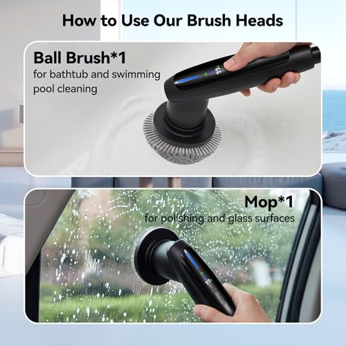 Electric Cleaning Brush - 10-in-1 IPX7 Full Waterproof Electric Spin Scrubber with LED Display, Gravity Sensing Dual Speed Adjustment, Suitable for Bathrooms, Kitchens, Sinks, Tiles, Cars
