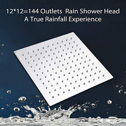 12 Inch Rain Shower Head With 15 Inch Extension Arm, Stainless Steel Large Rainfall, Luxury Square-Waterfall Full Body Coverage-Easy to Install (Chrome) - color: Chrome