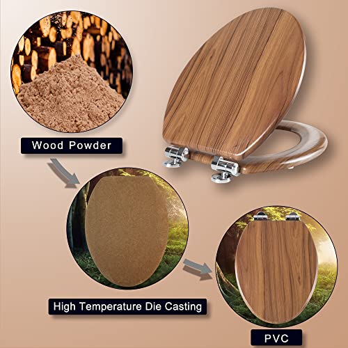 Elongated Toilet Seat Molded Wood Toilet Seat with Quietly Close and Quick Release Hinges, Easy to Install also Easy to Clean by Angol Shiold (Elongated, Natural) - color: Natural, size: Soft Close Hinge