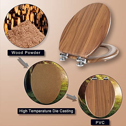Elongated Toilet Seat Molded Wood Toilet Seat with Quietly Close and Quick Release Hinges, Easy to Install also Easy to Clean by Angol Shiold (Elongated, Natural) - color: Natural, size: Soft Close Hinge