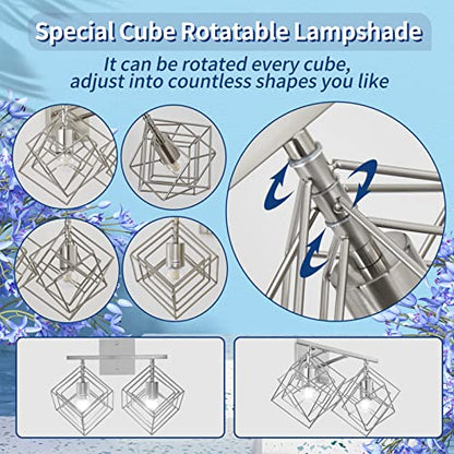 Bathroom Vanity Light with 2 Bulbs Bathroom Light Fixtures Over Mirror with 2 Rotatable Cube Shades Modern Wall Mounted Silver Brushed Nickle - color: Brushed Nickel, size: 2-Lights ( 16" Width )