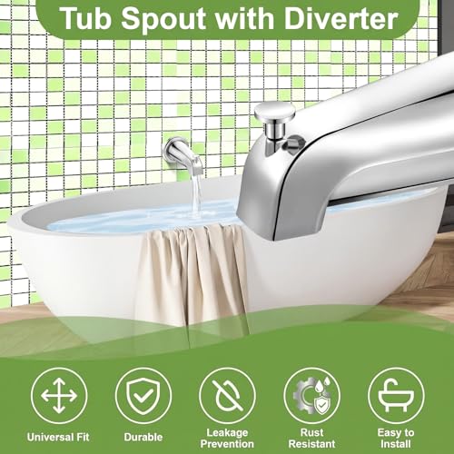 Enhon Tub Spout, Universal Fits 1/2'' Copper Pipe, 1/2'' IPS and 3/4'' IPS, Bathroom Bathtub Tub Faucet Replacement with Adapters (with Diverter,Chrome) - color: Chrome, style: with Diverter
