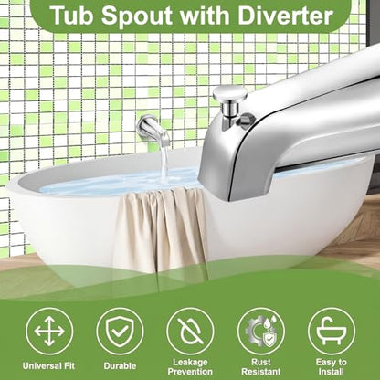 Enhon Tub Spout, Universal Fits 1/2'' Copper Pipe, 1/2'' IPS and 3/4'' IPS, Bathroom Bathtub Tub Faucet Replacement with Adapters (with Diverter,Chrome) - color: Chrome, style: with Diverter