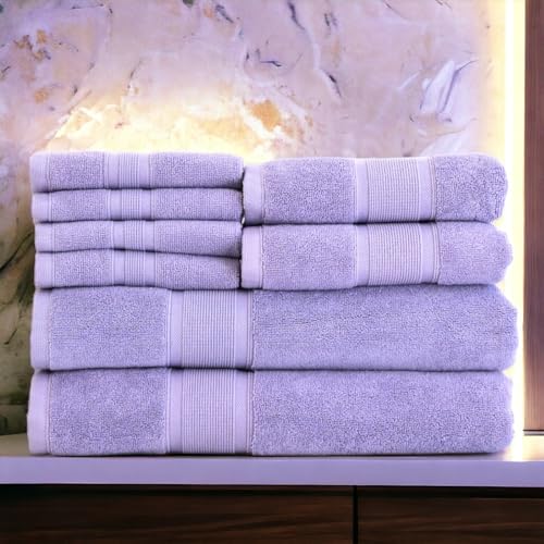 Luzia 8 Piece Bathroom Towel Set - 100% Turkish Cotton, Premium Quality - 2 Bath Towels 2 Hand Towels and 4 Washcloths (Lavender/Purple) - color: Lavender