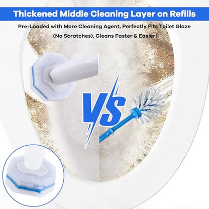 Disposable Toilet Brush and Holder Set with 50 Thickened Refills | Heavy-duty Design, Thick Cleaning Layer, Won't Fall Apart, Large Opening Storage Caddy, Long Handle, Home & Commercial Use