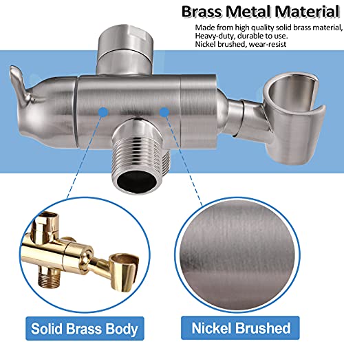 Shower Arm Diverter with Handshower Mount, G1/2 Brass Shower Diverter Valve Bathroom Universal Shower System Replacement for Handheld Shower and Fixed Shower Head, Brushed Nickel - color: Brushed Nickel
