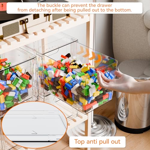 4 Pack Large Stackable Storage Drawers,11″Deep Under Cabinet Organizer,Baby Bottle Organizer,Clear Stacking Pull Out Drawer,Acrylic Storage Containers Bins for Organizing Snack,Medicine,Makeup