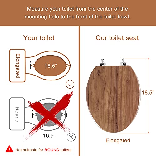 Elongated Toilet Seat Molded Wood Toilet Seat with Zinc Alloy Hinges, Easy to Install also Easy to Clean, Anti-pinch Wooden Toilet Seat by Angol Shiold (Elongated, Natural) - color: Natural, size: Zinc Alloy Hinge