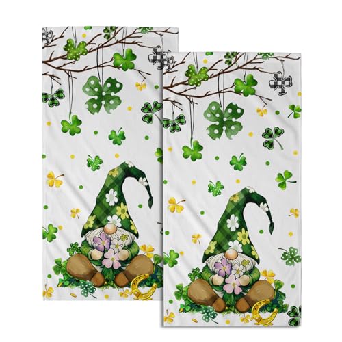 Giwawa St Patrick's Day Hand Towels Set of 2 Shamrock Gnome Decorative Soft Fingertip Towels Holiday Dish Wash Cloth for Hotel Bathroom Gym Home - color: Clover Gnome