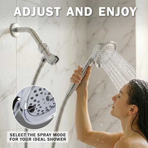 Massage & Mist Hand Shower Kit - 1.8 GPM - Polished Chrome | 6 Function, High Pressure, Adjustable Handheld Showerhead with Hose and Mount, Easy Install for Boosting Low Water Flow - color: Polished Chrome, size: 1.8 GPM