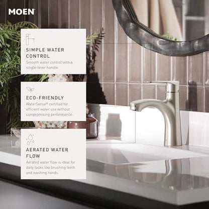 Moen Findlay Spot Resist Brushed Nickel Single-Handle Bathroom Faucet, Single-Hole Setup with Deckplate, 84516SRN - color: Spot Resist Brushed Nickel