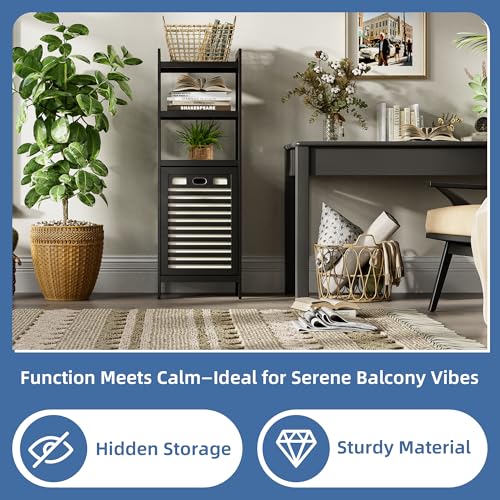HITNET Tilt Out Laundry Hamper, Bamboo Bathroom Cabinet with Pull Out Removable Bag and 3 Tier Storage Shelves, 10 Gal Clothes Basket with Metal Handle, Black - color: Black