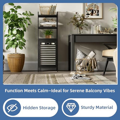 HITNET Tilt Out Laundry Hamper, Bamboo Bathroom Cabinet with Pull Out Removable Bag and 3 Tier Storage Shelves, 10 Gal Clothes Basket with Metal Handle, Black - color: Black