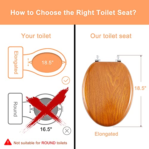 Angel Shield Durable Wood Veneer Natural Toilet Seat Metal Hinged Easy Clean Anti-scratch American Standard(Elongated,Wood Color) - color: Wood, size: Elongated-18.5”