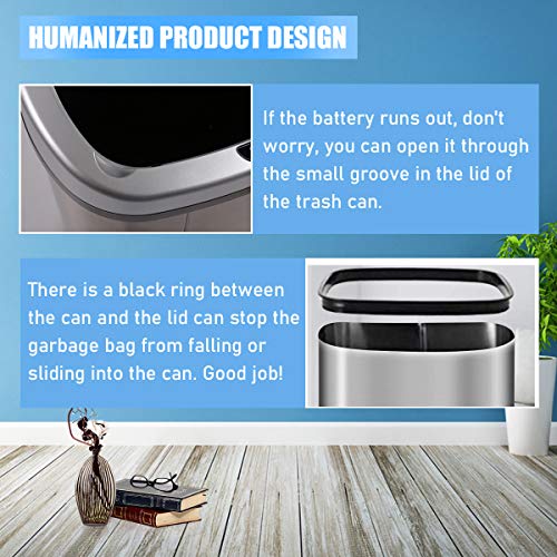 HGS Kitchen Trash Can Garbage Can Waste Bin 13 Gallon Trash Can Stainless Steel with Lid Touch Free Automatic Sensor Garbage Bins 50 Liter Large Capacity Can for Home Bathroom Office Bedroom