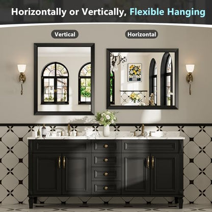 36x36 Inch Black Bathroom Mirror for Wall, Beveled Framed Rectangle Bathroom Vanity Mirrors for Over Sink, Bedroom, Living Room, Entryway, Anti-Rust, HD Tempered Glass, Horizontally/Vertically - size: 36"L x 36"W