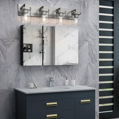 4-Light Bathroom Light Fixtures, Brushed Nickel Vanity Lights for Bathroom, Kitchen, Living Room, Modern Bathroom Vanity Lights with Clear Glass Shades - color: Brushed Nickel, size: 4 Light