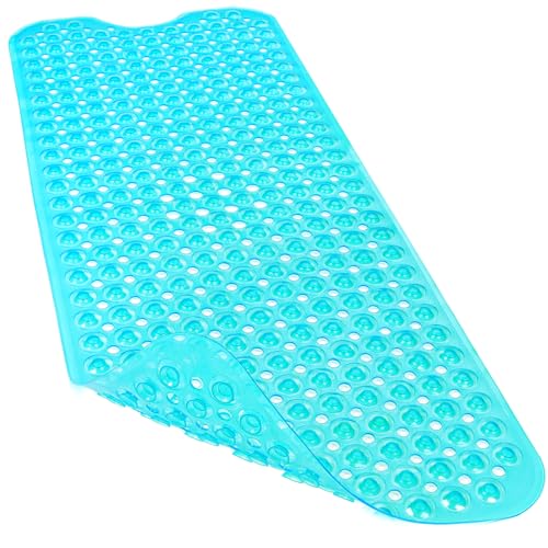 Bathtub and Shower Mats, 40x16 Inch Extra Large Non Slip Soft Bath Tub Mat with Suction Cups and Drain Holes for Bathroom Floor and Keep Tubs Clean, Machine Washable, Clear Turquoise - color: Clear Turquoise