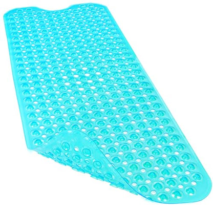 Bathtub and Shower Mats, 40x16 Inch Extra Large Non Slip Soft Bath Tub Mat with Suction Cups and Drain Holes for Bathroom Floor and Keep Tubs Clean, Machine Washable, Clear Turquoise - color: Clear Turquoise