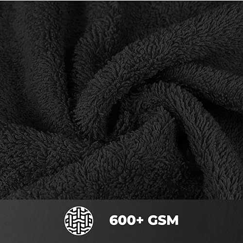 Ocean Towel Set for Bathroom 100% Luxury Cotton Bath Towels Set of 8 (2 Bath Towel and 2 Hand Towel Set & 4 Wash Cloth) Black Soft Towels Bathroom Set 600 GSM Double Stitched for Durability - color: Black