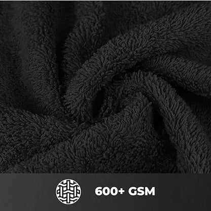 Ocean Towel Set for Bathroom 100% Luxury Cotton Bath Towels Set of 8 (2 Bath Towel and 2 Hand Towel Set & 4 Wash Cloth) Black Soft Towels Bathroom Set 600 GSM Double Stitched for Durability - color: Black