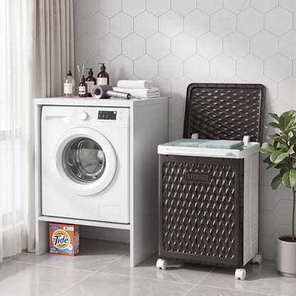 VECELO Rolling Laundry Hamper with Wheels and Lid, Foldable Plastic Laundry Basket with Handle, Rolling Divided Laundry Cart for Small Spaces, Laundry, Bathroom, Bedroom, Black - color: Black