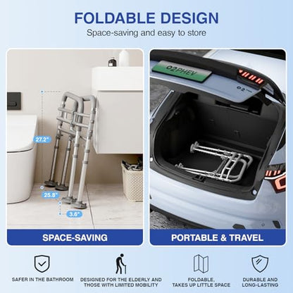 Foldable Toilet Safety Rails for Seniors, Height & Width Adjustable | Safety Frame & Toilet Handles for Elderly & Disabled, Fits Most Toilets, 350lb Capacity, Gray - color: Gray