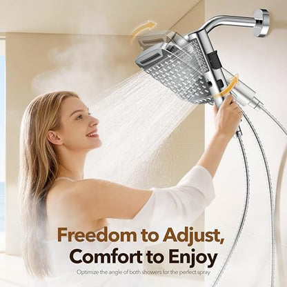 JDO High Pressure Rain Shower Head with Handheld Spray Silver | 7 Modes Dual Shower Head, 10-inch Rainfall Showerheads Combo, Detachable Hand Held Shower Wand, Power Jets, 71" Hose - color: Silver