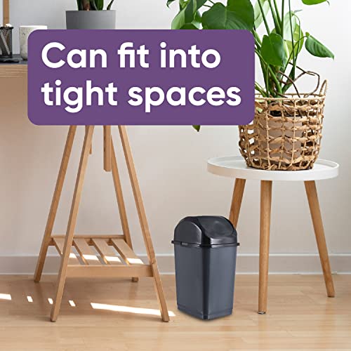 Superio Mini Plastic Trash Can with Swing Top Lid 1.25 Gallon Compact Small Waste Bin Portable Garbage Can for Countertop, Desktop, Make up Vanity, Bathroom, Car, Under Sink, Dorm,(Grey) - size: 1.25 Gallon, style: 1 Pack