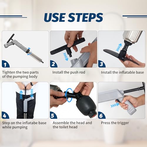 Toilet Plungers for Bathroom Heavy Duty, High Pressure Toilet Auger Air Drain Blaster with Real-Time Toilet Snake Drain Clog Remover,Toilet Unclogger Tool,Sink Shower Tubs Plumbing Clogs (Blue)