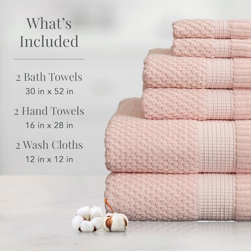 NY Loft 100% Cotton 6-Piece Bath Towel Set | Pink | Oeko-TEX | Quick-Dry | 30" x 52" Bath Towels | 16" x 28" Hand Towels | 12" x 12" Washcloths | Super Absorbent | Designer-Styled Texture - color: Light Pink, size: 6 Piece Set