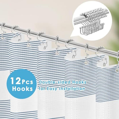 3 in 1 Shower Curtain and Liner,72 x 72 inch, Blue Geometric | Striped Modern Shower Curtain and PEVA Liner Set with 12 Rust-Resistant Metal Hooks, Waterproof Fabric Curtains for Bathroom - color: Blue