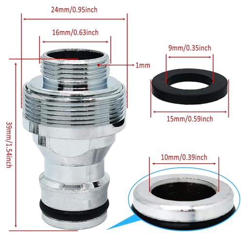 1pcs Brass Faucet Tap Quick Connector Adapter Kit,16mm Male Thread x 1mm Pitch Connector,Universal Faucet Adapter for Washing Machine And Pressure Washer(Silver) - size: 16mm Male Thread x 1mm