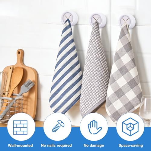 4 Pcs Kitchen Towel Hooks Round Adhesive Dish Towel Hook Premium Chrome Finish & Easy Installation Wall Mount Hand Towel Hook (White)