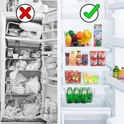 4 Pack Large Clear Plastic Storage Bins, Kitchen &Pantry Organizer | Heavy-duty 450g BPA-free PETG containers with handles for fridge, under-sink, bathroom, office, closet, and garage storage - size: 4 Large & 0 Small