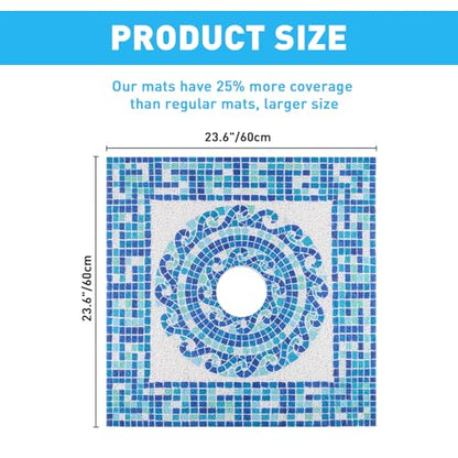 Square Shower Mat Non Slip: 24 x 24 Inch Soft Loofah Shower Stall Mat with Center Drain Hole - Secure Stand Up Shower Grip Pad for Inside Shower - color: Blue Mosaic, size: 24" x 24" (Square)