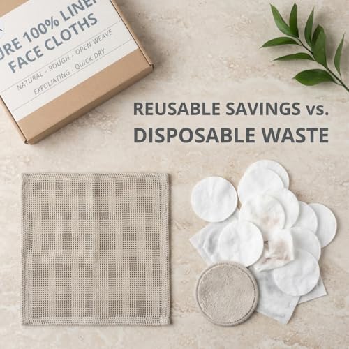 Reusable Makeup Remover Cloths - Pure 100% Linen Washcloths - 6-Pack 8x8-inches Open Weave Washable Face Wipes - Small Linen Exfoliating Face Towels with Hanging Loop - size: 8x8 Inch Washcloths (Pack of 6)