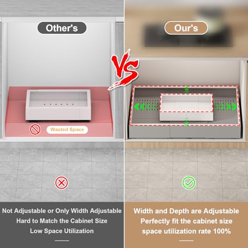Fokyfok 2Pc Pull out Cabinet Organizer,11"-18"W,10"-13"D,Expandable | No Drill,Adjustable,Roll out Drawers,Adhesive Sliding Drawers,Slide out Shelves for Cabinets Without Lip,Kitchen,Pantry,White - size: (11"W-18"W)X(10"D-13"D)
