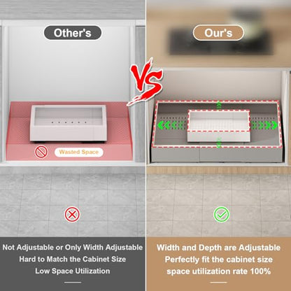 Fokyfok 2Pc Pull out Cabinet Organizer,18"-25"W,10"-13"D,Expandable | No Drill,Adjustable,Roll out Drawers,Adhesive Sliding Drawers,Slide out Shelves for Cabinets Without Lip,Kitchen,Pantry,White - size: (18"W-25"W)X(10"D-13"D)