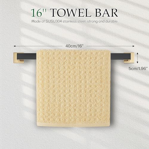 Black and Gold Bathroom Hardware Accessories Set 5-Pieces Towel Bar Set Stainless Steel Towel Holder Set 16 Inch Towel Bar,Towel Racks Set for Bathroom Wall Mounted - color: Black&gold