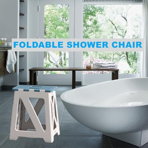 Foldable Bath Shower Safety Chair Seat Grey, Foldable and Anti-Slip Bench Bathtub Stool for Elderly or Seniors (Foldable ShowerChair 15.7" H Grey, Seat Size 12.4" x 8.3“ - size: Foldable 15.7"H Grey