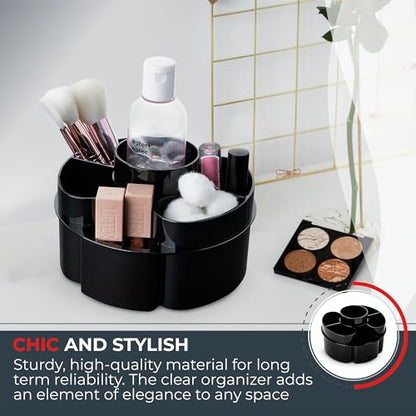 Masirs Small 360 Rotating Makeup Organizer, 5 Compartments, Round Black | Small 360 Rotating Makeup Organizer, 5 Compartments, Acrylic Mini Lazy Susan, Vanity Bathroom Counter, Round Black - color: Round Black