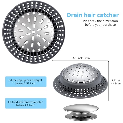 Aluvor Bathtub Drain Hair Catcher Shower Drain Cover Sink Drain Protector | Bathroom Sink & Bathtub Drain Strainer for Pop-Up & Regular Drains, dark gray - size: Large-Dark Gray