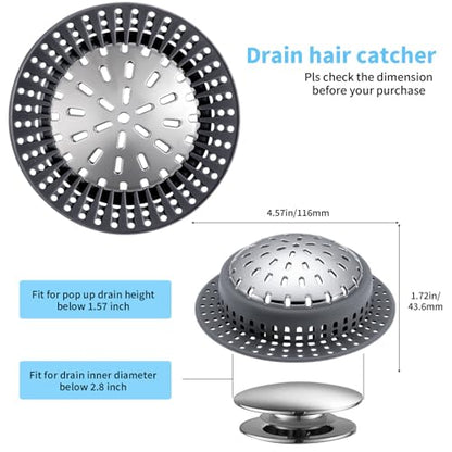 Aluvor Bathtub Drain Hair Catcher Shower Drain Cover Sink Drain Protector | Bathroom Sink & Bathtub Drain Strainer for Pop-Up & Regular Drains, dark gray - size: Large-Dark Gray