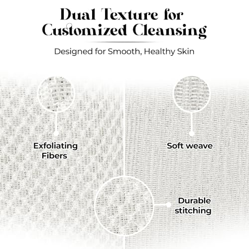 Exfoliating Washcloth – Long Japanese-Style Back Scrubber for Shower, 2-Sided Body Scrub Exfoliating Towel, Quick Dry Bath Cloth for Men & Women, White - color: White