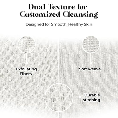 Exfoliating Washcloth – Long Japanese-Style Back Scrubber for Shower, 2-Sided Body Scrub Exfoliating Towel, Quick Dry Bath Cloth for Men & Women, White - color: White