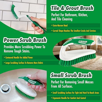 Libman Scrub Brush Kit | Cleaning Brush | Tile & Grout Brush | Small Scrub Brush | Power Scrub Brush | Carpet Brush | Bathroom Scrubber | Boot Scrubber | 3 Different Brushes Included - style: Scrub Brush Kit