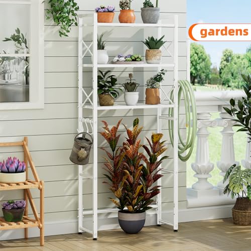 Simple Trending Over The Toilet Storage Rack with Toilet Paper Holder, Heavy Duty Metal 3 Tier Bathroom Organizer Shelf with 3 Hooks, White - color: 3 Tier White- Paper Holder