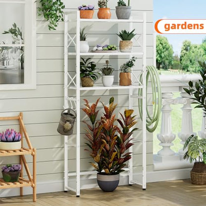 Simple Trending Over The Toilet Storage Rack with Toilet Paper Holder, Heavy Duty Metal 3 Tier Bathroom Organizer Shelf with 3 Hooks, White - color: 3 Tier White- Paper Holder